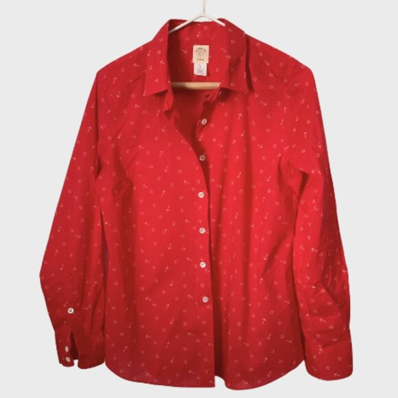 J. Crew Perfect Shirt in Anchors & Horseshoes Long Sleeves Red Size 8 NWT - Picture 2 of 7